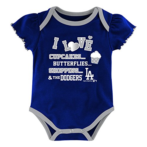 MLB Los Angeles Dodgers Girls Infant My Team 3Piece Onesie Set, White, Newborn 03 Months