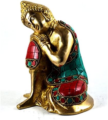 Craftuno Brass Lord Buddha Statue Embedded With Semi Precious Stone