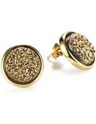 Marcia Moran "Glamour" Gold-Tone Druzy Stone Circle 18k Gold-Plated Earrings