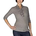 Moody Mama Maternity High Neck Top With Cascading Ruffle - Gray