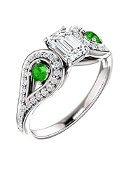 14K White Gold Emerald Cut Diamond and Tsavorite Ring -- LIFETIME WARRANTY