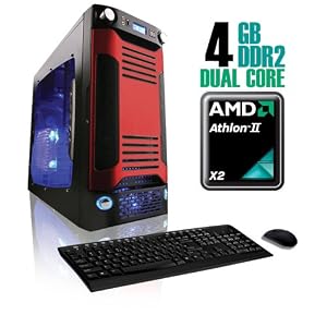 CybertronPC X-Sniper SAAN4120BRBRQ, Black/Red, AMD Athlon II X2 Dual Core , 4GB DDR2, 500GB HDD, DVDRW, ATI Radeon HD4350, 400 Watt Power Supply, Windows 7 Home Premium 64-bit, 1 Year Parts & Labor Warranty