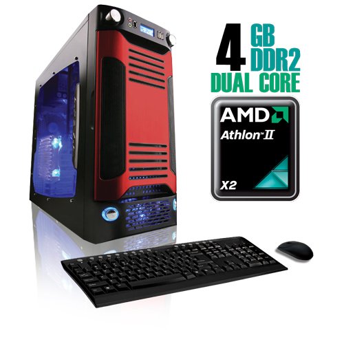CybertronPC X-Sniper SAAN4120BRBRQ, Black/Red, AMD Athlon II X2 Dual Core 2.8GHz, 4GB DDR2, 500GB HDD, DVDRW, ATI Radeon HD4350, 400 Watt Power Supply, Windows 7 Home Premium 64-bit, 1 Year Parts & Labor Warranty