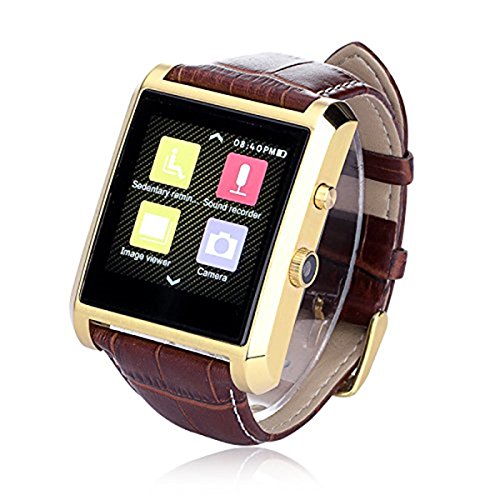 Bluetooth Smart Watch, Wristwatch with SMS Push/ Pedometer / Anti-lost /1.3MP Camera /HD IPS Touch Sreen for Samsung S7 Huawei Android Phones (Brown+Gold)