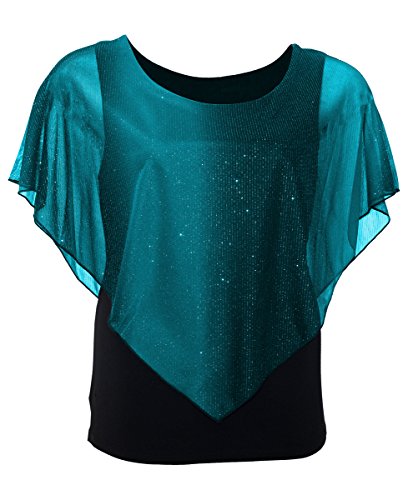 eVogues Plus Size Glitter Layered Look Poncho Top