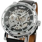 ESS Men's Skeleton Dial Black Strap Luxury Self-Wind Up Mechanical Automatic Watch WM125