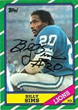 Billy Sims Autographed/Hand Signed Football Card (Detroit Lions) 1986 Topps #244