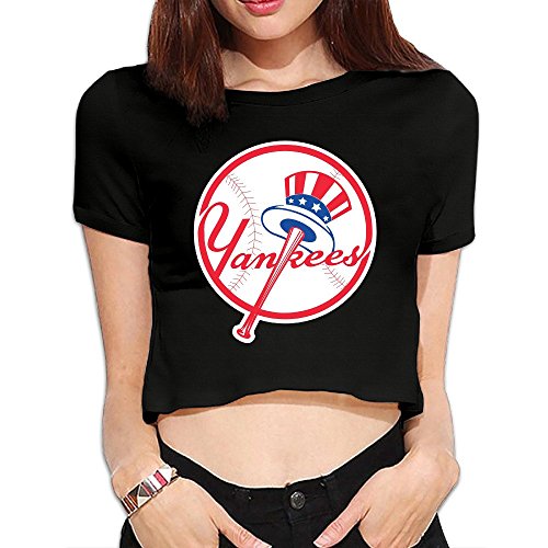 A-Lin Women's New York Yankies Crop Top Navel T Shirt Black