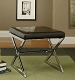 Ottoman with Metal Legs in Brown Leather Like Vinyl