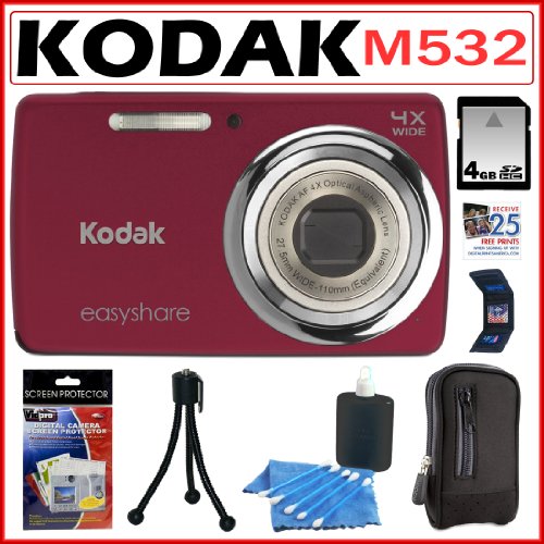 Kodak EasyShare M532 14 MP Digital Camera with 4x Optical Zoom and 2.7-Inch LCD in Red + 4GB Accessory Kit