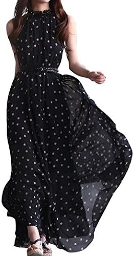 NSSTAR Womens Polka Dots Long Boho Chiffon Dress