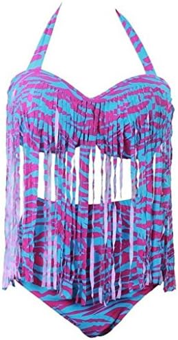 Feverishop 2 Piece Women's Retro High Waist Braided Fringe Top Bikini Swimwear Plus Size