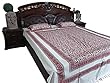 Indian Bed Cover "Kalamkari" Print Pink White Indian Inspired Bedspread Coverlet Plus Two Pillow Covers