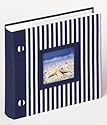 Walther ME-154-L Einsteck-Album Stripe, Leineneinband mit Ausstanzung für persönlichen Namen, mit Beschriftungsfeldern für 200 Fotos 10 x 15 cm blau