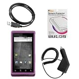 GTMax Rapid Car Charger + USB Data Cable + Purple Rubberized Hard Cover Case + LCD Screen Protector for Verizon Motorola Droid A855