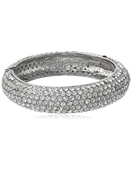 Kenneth Jay Lane Silver and Crystal Pave Hinged Bangle Bracelet, 10"