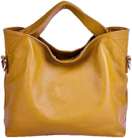 LeatherBOBO Everyday Free Style Vintage Soft Leather Shopper Tote Hobo Leather Handbag with Strip Yellow