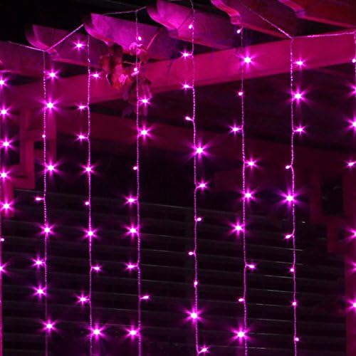 Meteory 3m X 3m 300 LED Outdoor Party Christmas Xmas String Fairy Wedding Curtain Light 8 Modes for Choice 110v (Pink)