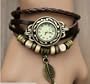 Brown Color Quartz Fashion Weave WRAP Around Leather Bracelet Lady Woman Wrist Watch