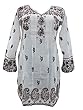 Stylish Tunic White Black Embroidered Pleated Cotton Kurta Medium