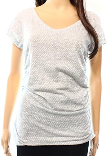 Caslon White Women's Medium Polka-Dot Ruched Knit Top Gray M