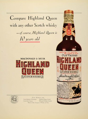 1934 Ad Old Vatted Highland Queen Scotch Whiskey Bottle - Original Print Ad