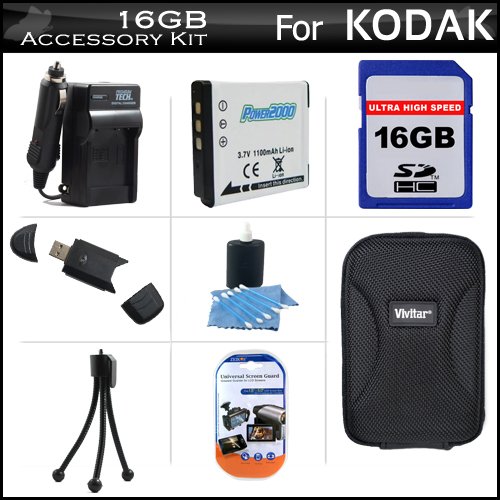 16GB Exclusive Accessory Kit For The Kodak Zi8 Pocket Video Camera & Kodak PLAYSPORT Package Includes 16GB Memory + Kodak Klic-7004 Replacement battery (1100MAH) + 1 Hour Charger + Hard Shell Carrying Case, Flexible Tripod + More