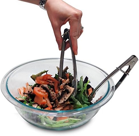 Premium Silver Toned 7" Kitchen Tongs, Set of 2