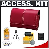 Sony CyberShot LCS-TWF Red Leather Carrying Case + Accessory Kit for DSC-S750, DSC-S780, DSC-T100, DSC-T200, DSC-T300, DSC-T500, DSC-T700, DSC-W120, DSC-W130, DSC-W200, DSC-W300 Digital Cameras