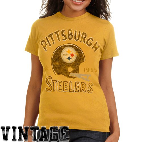 Junk Food Pittsburgh Steelers Ladies Vintage Crew Junior's Premium T-Shirt - Gold (X-Large)