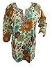 Boho Indian Kurta Brown Tunic Floral Embroidered Printed Cotton Short Kurti Cover Up