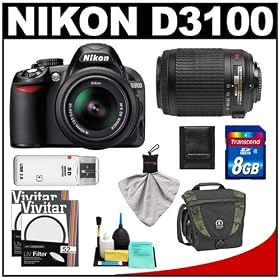Nikon D3100 Digital SLR Camera & 18-55mm VR + 55-200mm VR Lens with 8GB Card + Filters + Tamrac Case + Accessory Kit