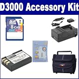 Nikon D3000 Digital Camera Accessory Kit includes: ZELCKSG Care & Cleaning, SDENEL9 Battery, SDM-179 Charger, ST80 Case, KSD48GB Memory Card