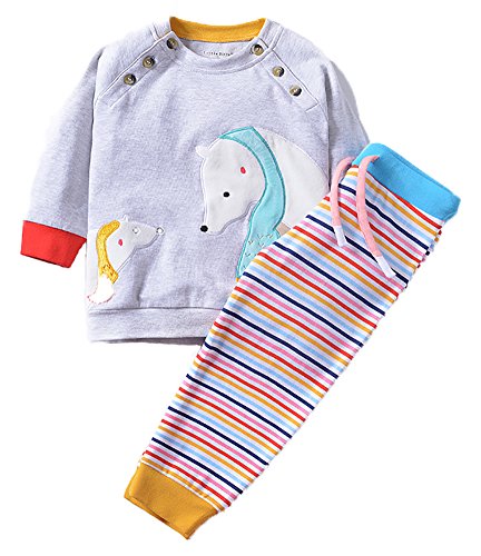 Fiream Girls 2 Piece Cute Cartoon Cotton Long Sleeve set(Polarbear,2T)