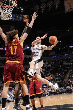 Cleveland Cavaliers v San Antonio Spurs: Manu Ginobili and Anderson Varejao Photographic Poster Print by D. Clarke Evans, 16x24