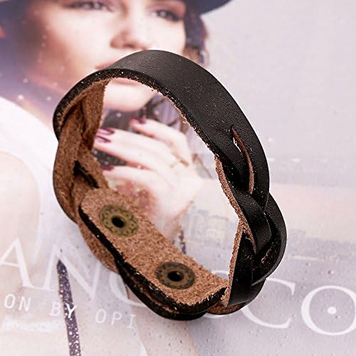 Nice Buckeye Simple Style Braided Double Button Studded Adjustable Leather Bracelet