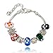 Long Way Women Silver Plated Snake Chain Black Green Blue Red White Glass Bead DIY Heart Charm Bracelet