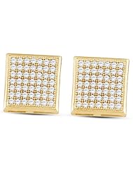10K Yellow and White Two Tone Gold Micro Pave Set Round Diamond Square Shape Setting Stud Earrings - (1/3 cttw)