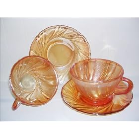Carnival Glass Cup and Saucer in Marigold Tone