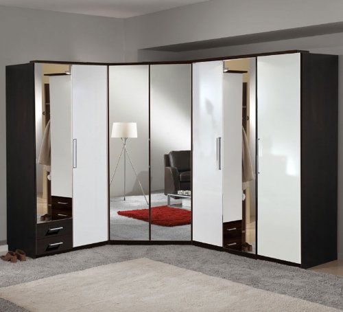 Eck - Kleiderschrank »BERLIN« Hochglanz weiß - Milano-Wenge