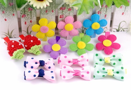 16 Item Bundle Handmade Grosgrain Crochet Hair Clips Accessories for Baby Girls Toddle