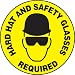 Accuform Signs MFS321 Slip-Gard Adhesive Vinyl Round Floor Sign, Legend "HARD HAT AND SAFETY GLASSES REQUIRED" with Graphic, 8" Diameter, Black on Yellow