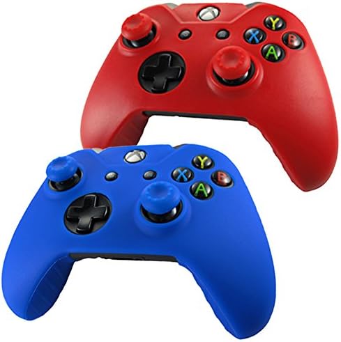Pandaren Soft Silicone Skin for Xbox ONE Controller Set(skin X 2 + Thumb Grip X 4) (Red + Blue)