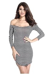 Plaid Print Long Sleeves Off the Shoulder Polyester Bodycon Dress/Club Dress/Party Dress/Mini Dress 