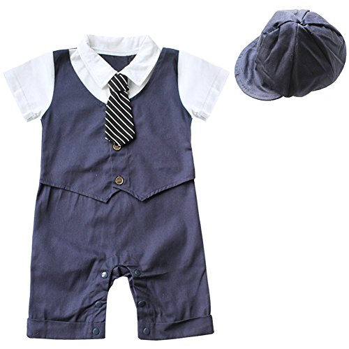 TIAOBU US Baby Boy Gentleman Romper Jumpsuit with Hat