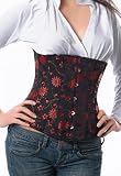 Black & Red Floral Brocade Underbust Corset, Waist Cincher