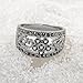 Mytys Antiqued Hollowed Flower Black Marcasite Crystal Band Rings