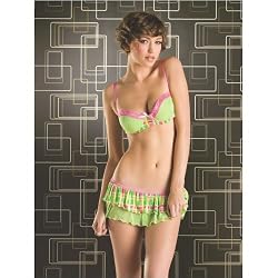 Seven 'til Midnight 3-way bra & skirted thong With plaid trim M/L Green