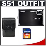 cheap Nikon Coolpix S51 8.1 Megapixel Digital Camera (Black) with Transcend 1GB SecureDigital (SD) Card + Nikon Leather Carrying Case