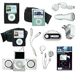15 Piece Accessory Bundle For iPod Nano 3rd Gen 4GB/8GB : Black Leather Case + FM Transmitter + Foldable Speaker + Black Silicone Skin Case + Clear Silicone Skin Case + 2 X Armbands + 2 X Neck Strings + USB Wall Charger + USB Car Charger + USB data/charging cable + Stereo Headphone + Screen Protector + Headphone Y-splitter
